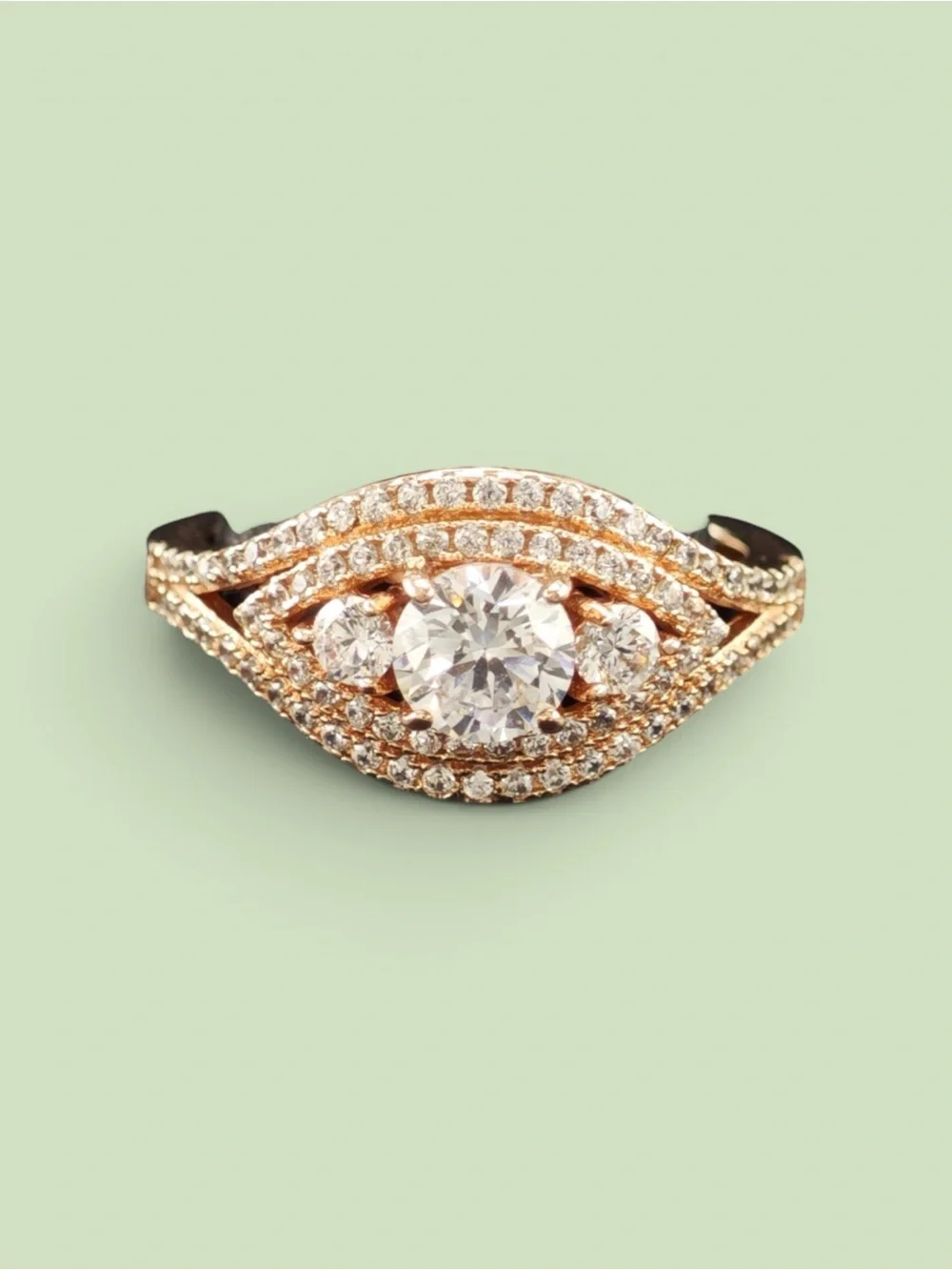Gorgeous CZ Rose Gold Plated Ring 925 Sterling Silver Sz 6